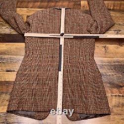 Vintage Polo Ralph Lauren Tweed Blazer 43L Brown Plaid Wool Sport Coat