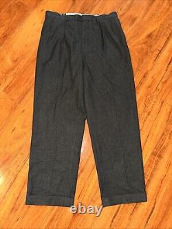 Vintage Polo Ralph Lauren Tweed Pants Mens 34x29 Pleated Cuffed Cotton Wool Gray
