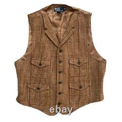 Vintage Polo Ralph Lauren Tweed Vest Size XL Rugby Brown Wool Waistcoat Belt