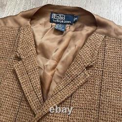 Vintage Polo Ralph Lauren Tweed Vest Size XL Rugby Brown Wool Waistcoat Belt
