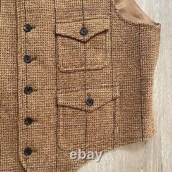 Vintage Polo Ralph Lauren Tweed Vest Size XL Rugby Brown Wool Waistcoat Belt