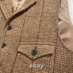 Vintage Polo Ralph Lauren Tweed Vest Size XL Rugby Brown Wool Waistcoat Belt