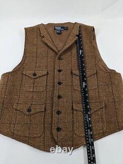 Vintage Polo Ralph Lauren Tweed Vest XL Lambswool Rugby Style Brown Belt EUC