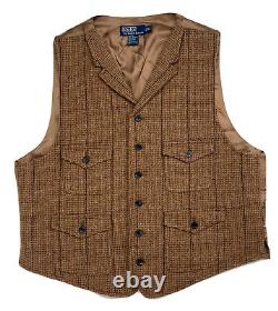 Vintage Polo Ralph Lauren Tweed Vest XL Slim L RRL Style Rugby Brown Wool Belt
