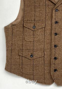 Vintage Polo Ralph Lauren Tweed Vest XL Slim L RRL Style Rugby Brown Wool Belt