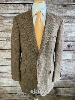 Vintage Polo Ralph Lauren Tweed Wool Blazer Jacket Sz 40 42 Leather Btns USA