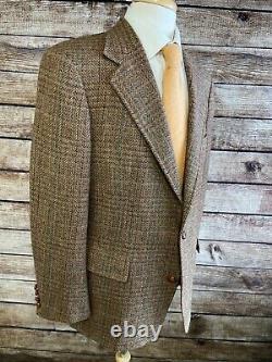 Vintage Polo Ralph Lauren Tweed Wool Blazer Jacket Sz 40 42 Leather Btns USA