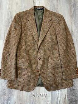 Vintage Polo Ralph Lauren Tweed Wool Blazer Jacket Sz 40 42 Leather Btns USA