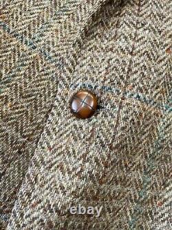 Vintage Polo Ralph Lauren Tweed Wool Blazer Jacket Sz 40 42 Leather Btns USA