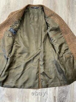 Vintage Polo Ralph Lauren Tweed Wool Blazer Jacket Sz 40 42 Leather Btns USA