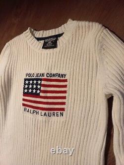 Vintage Polo Ralph Lauren USA America Flag Sweater Womens all Cotton SM Exlnt