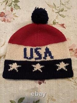 Vintage Polo Ralph Lauren USA Flag Knit Hat. Rare. Mint