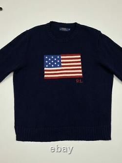 Vintage Polo Ralph Lauren USA Flag Knit Sweater Size XL