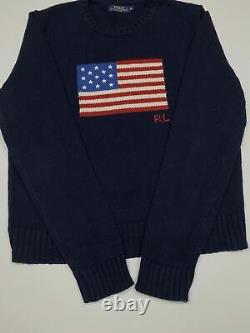 Vintage Polo Ralph Lauren USA Flag Knit Sweater Size XL