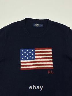 Vintage Polo Ralph Lauren USA Flag Knit Sweater Size XL