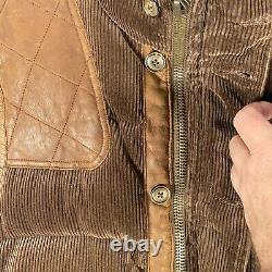 Vintage Polo Ralph Lauren Vest Mens Large Corduroy Down Puffer Leather Sportsman