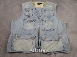 Vintage Polo Ralph Lauren Vest Mens XXL Blue Denim Utility Hunting Fishing Talon