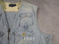Vintage Polo Ralph Lauren Vest Mens XXL Blue Denim Utility Hunting Fishing Talon