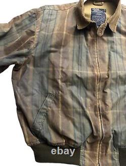 Vintage Polo Ralph Lauren Waxed Cotton Plaid Jacket Corduroy Collar Mens Size XL
