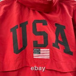 Vintage Polo Ralph Lauren Windbreaker Mens Large Red USA Flag Adjust Hood Jacket