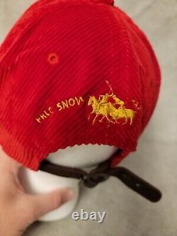 Vintage Polo Ralph Lauren Winter Cup Fancy Red Corduroy Hat Leather Strap