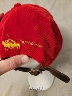 Vintage Polo Ralph Lauren Winter Cup Fancy Red Corduroy Hat Leather Strap