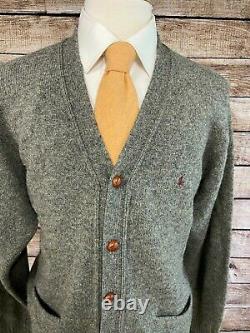 Vintage Polo Ralph Lauren Wool Cardigan Sweater Size L Gray Leather Buttons