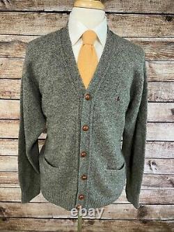 Vintage Polo Ralph Lauren Wool Cardigan Sweater Size L Gray Leather Buttons