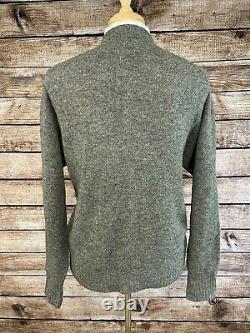 Vintage Polo Ralph Lauren Wool Cardigan Sweater Size L Gray Leather Buttons