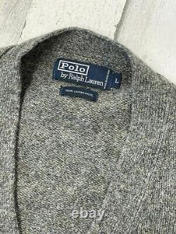 Vintage Polo Ralph Lauren Wool Cardigan Sweater Size L Gray Leather Buttons