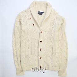 Vintage Polo Ralph Lauren Wool Cardigan Sweater Size Medium Fisherman Cable Knit