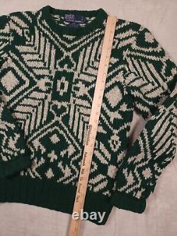Vintage Polo Ralph Lauren Wool Handknit Aztec Sweater Mens Small