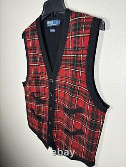 Vintage Polo Ralph Lauren Wool Holiday Tartan Plaid Vest Men's Size L (NWOT)