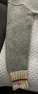 Vintage Polo Ralph Lauren Wool Knit V-Neck Cricket Sweater Grey Red Stripe XL