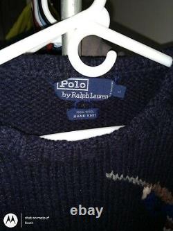 Vintage Polo Ralph Lauren Wool Sweater Navy Duck Hunting Mallard Scene Large