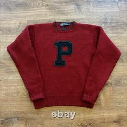 Vintage Polo Ralph Lauren Wool Sweater P-Wing Varsity Letterman Crewneck Wmns M