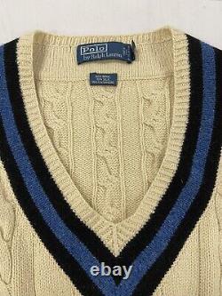 Vintage Polo Ralph Lauren Wool Tennis Cable Knit Sweater Vest 3XL Cricket 90s