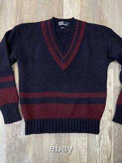 Vintage Polo Ralph Lauren Wool Tennis Sweater L Blue Maroon