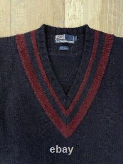 Vintage Polo Ralph Lauren Wool Tennis Sweater L Blue Maroon