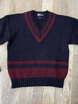 Vintage Polo Ralph Lauren Wool Tennis Sweater XL Blue Maroon