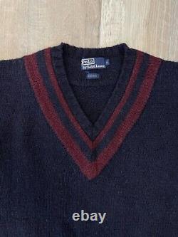 Vintage Polo Ralph Lauren Wool Tennis Sweater XL Blue Maroon