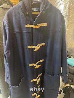 Vintage Polo Ralph Lauren Wool Trench Coat SizeX L Blue Heavy Toggle Button Mens
