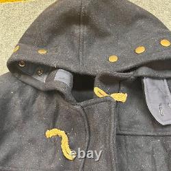 Vintage Polo Ralph Lauren Wool Trench Coat Size L Blue Heavy Toggle Button Mens
