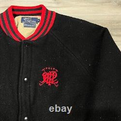 Vintage Polo Ralph Lauren Wool Varsity Jacket Mens Large Black Red Mallet Crest