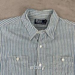 Vintage Polo Ralph Lauren Work Shirt Medium Hickory Stripe Loop Chinstrap Collar
