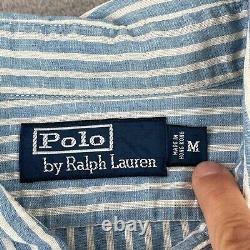Vintage Polo Ralph Lauren Work Shirt Medium Hickory Stripe Loop Chinstrap Collar