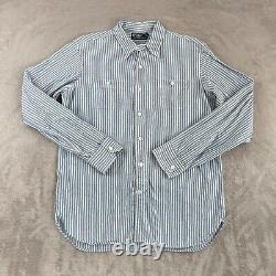 Vintage Polo Ralph Lauren Work Shirt Medium Hickory Stripe Loop Chinstrap Collar