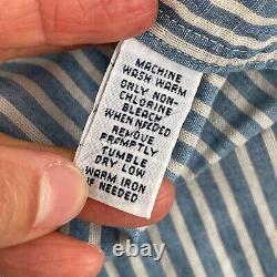Vintage Polo Ralph Lauren Work Shirt Medium Hickory Stripe Loop Chinstrap Collar
