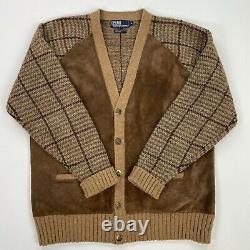 Vintage Polo Ralph Lauren (XL) Wool Suede Front Fox Hunting Cardigan Sweater