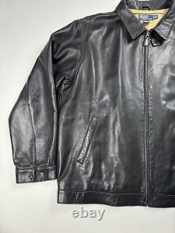 Vintage Polo Ralph Lauren Zip Up Genuine Leather Jacket Men's Size XXL Black Vtg